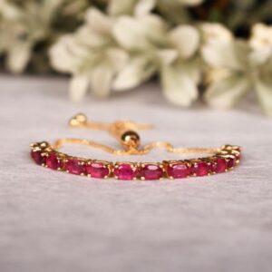 Elegant Oval Ruby Bolo Bracelet: Sterling Silver Adjustable Chain Bracelet Fine Jewelry Gift
