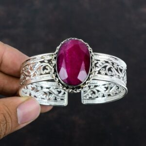 Faceted Kashmir Ruby Bangle: Handmade 925 Sterling Silver Cuff Faceted Kashmir Ruby Bangle: Handmade 925 Sterling Silver Cuff