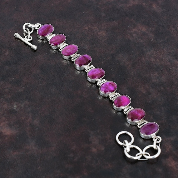 Faceted Kashmir Ruby Bracelet: Handmade 925 Sterling Silver Adjustable Jewelry
