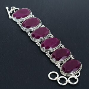 Faceted Kashmir Ruby Bracelet: Handmade 925 Sterling Silver Adjustable Chain Faceted Kashmir Ruby Bracelet: Handmade 925 Sterling Silver Adjustable Chain