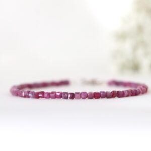 Genuine Ruby Bracelet • 40th Anniversary Gift • 2mm Cube Bead Gemstone Jewelry • July Birthstone • Passion • Vitality • Minimalist Genuine Ruby Bracelet • 40th Anniversary Gift • 2mm Cube Bead Gemstone Jewelry • July Birthstone • Passion • Vitality • Minimalist