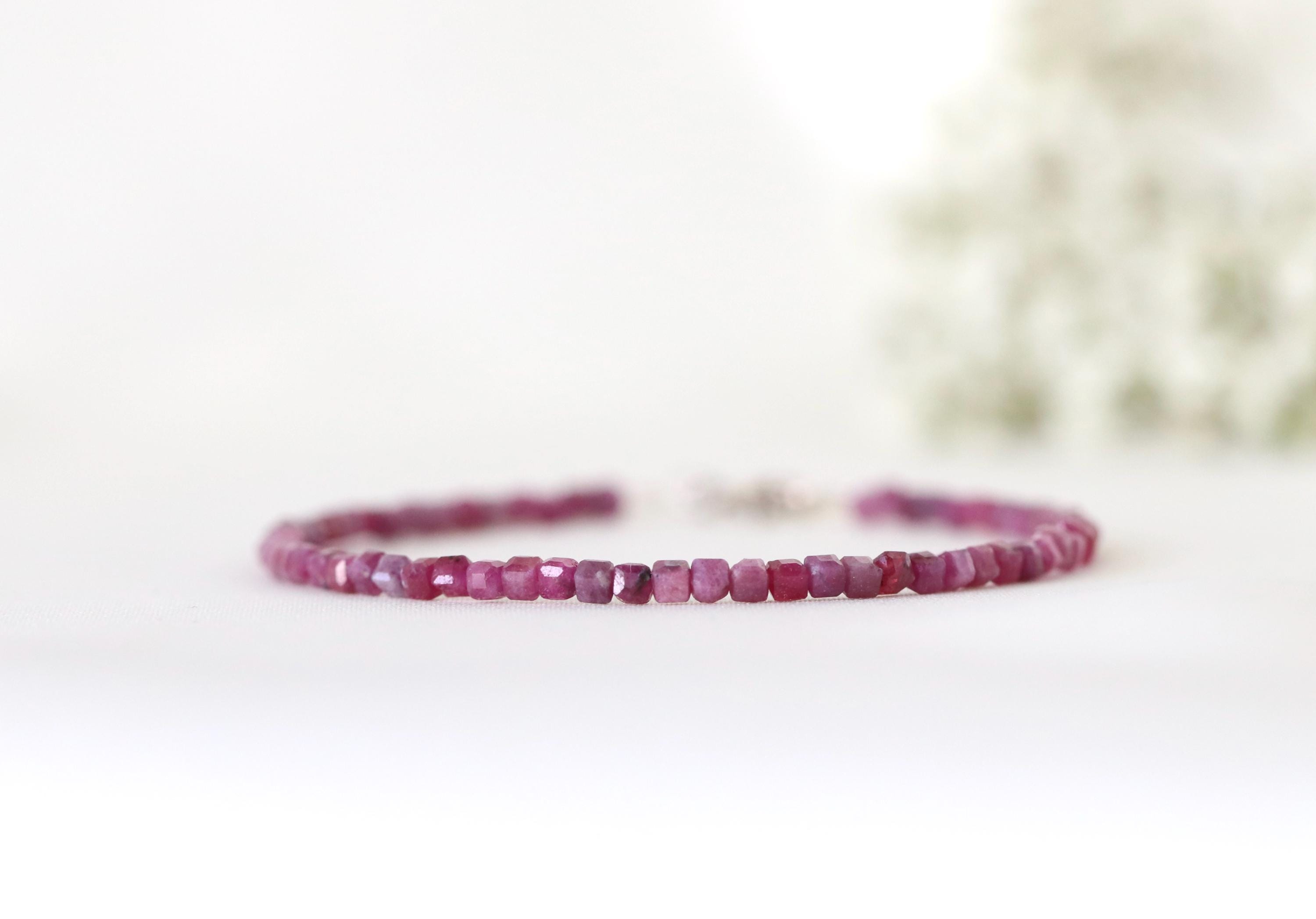 Genuine Ruby Bracelet • 40th Anniversary Gift • 2mm Cube Bead Gemstone Jewelry • July Birthstone • Passion • Vitality • Minimalist Genuine Ruby Bracelet • 40th Anniversary Gift • 2mm Cube Bead Gemstone Jewelry • July Birthstone • Passion • Vitality • Minimalist