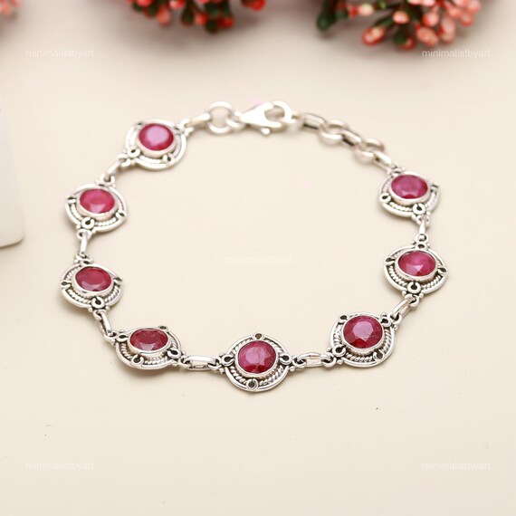 Genuine Ruby Bracelet: 925 Sterling Silver Red Gemstone Chain Genuine Ruby Bracelet: 925 Sterling Silver Red Gemstone Chain