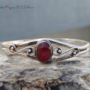 Handmade Ruby Gemstone Cuff Bangle: 925 Sterling Silver Adjustable Bracelet Handmade Ruby Gemstone Cuff Bangle: 925 Sterling Silver Adjustable Bracelet