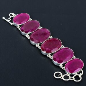 Handmade Kashmir Ruby Bracelet: 925 Sterling Silver Adjustable Chain Handmade Kashmir Ruby Bracelet: 925 Sterling Silver Adjustable Chain
