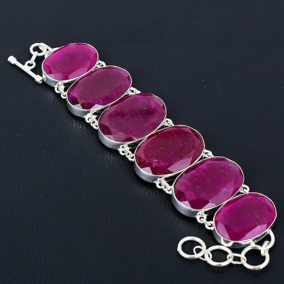 Handmade Kashmir Ruby Bracelet: 925 Sterling Silver Adjustable Chain Handmade Kashmir Ruby Bracelet: 925 Sterling Silver Adjustable Chain