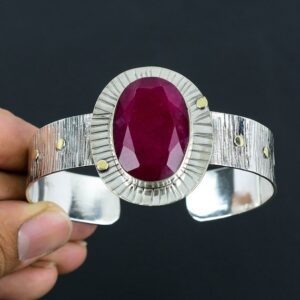 Handmade Kashmir Ruby Cuff: 925 Sterling Silver Adjustable Bangle Handmade Kashmir Ruby Cuff: 925 Sterling Silver Adjustable Bangle