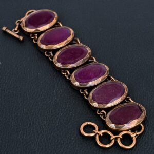 Handmade Kashmir Ruby Bracelet: Electroformed Copper Adjustable Chain Handmade Kashmir Ruby Bracelet: Electroformed Copper Adjustable Chain