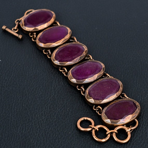 Handmade Kashmir Ruby Bracelet: Electroformed Copper Adjustable Chain Handmade Kashmir Ruby Bracelet: Electroformed Copper Adjustable Chain