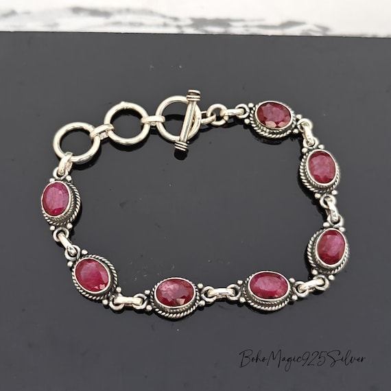 Handmade Ruby Sterling Silver Bracelet: Boho Gemstone Jewelry Handmade Ruby Sterling Silver Bracelet: Boho Gemstone Jewelry