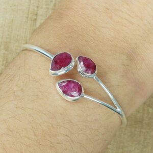 Handmade Ruby Sterling Silver Adjustable Bangle: July Birthstone Handmade Ruby Sterling Silver Adjustable Bangle: July Birthstone