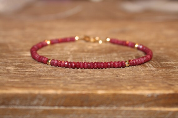 Ruby Bracelet, Ruby Jewelry, July Birthstone, Beaded Gemstone Bracelet, Gold Filled Or Sterling Silver Beads
