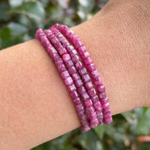 Mini Faceted Pink Ruby Crystal Bracelet: Tiny Square Cube Facet Red Ruby Gemstone 2mm Mini Faceted Pink Ruby Crystal Bracelet: Tiny Square Cube Facet Red Ruby Gemstone 2mm