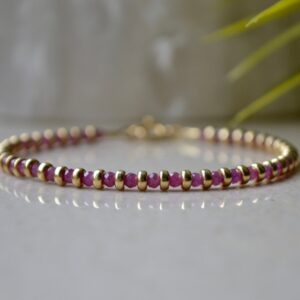 Natural Ruby Bracelet, Bracelet Femme - Dainty July Birthstone Bracelet With Gold Vermeil, Delicate Gemstone Vegan Jewelry, Summer Trend Natural Ruby Bracelet, Bracelet Femme - Dainty July Birthstone Bracelet With Gold Vermeil, Delicate Gemstone Vegan Jewelry, Summer Trend