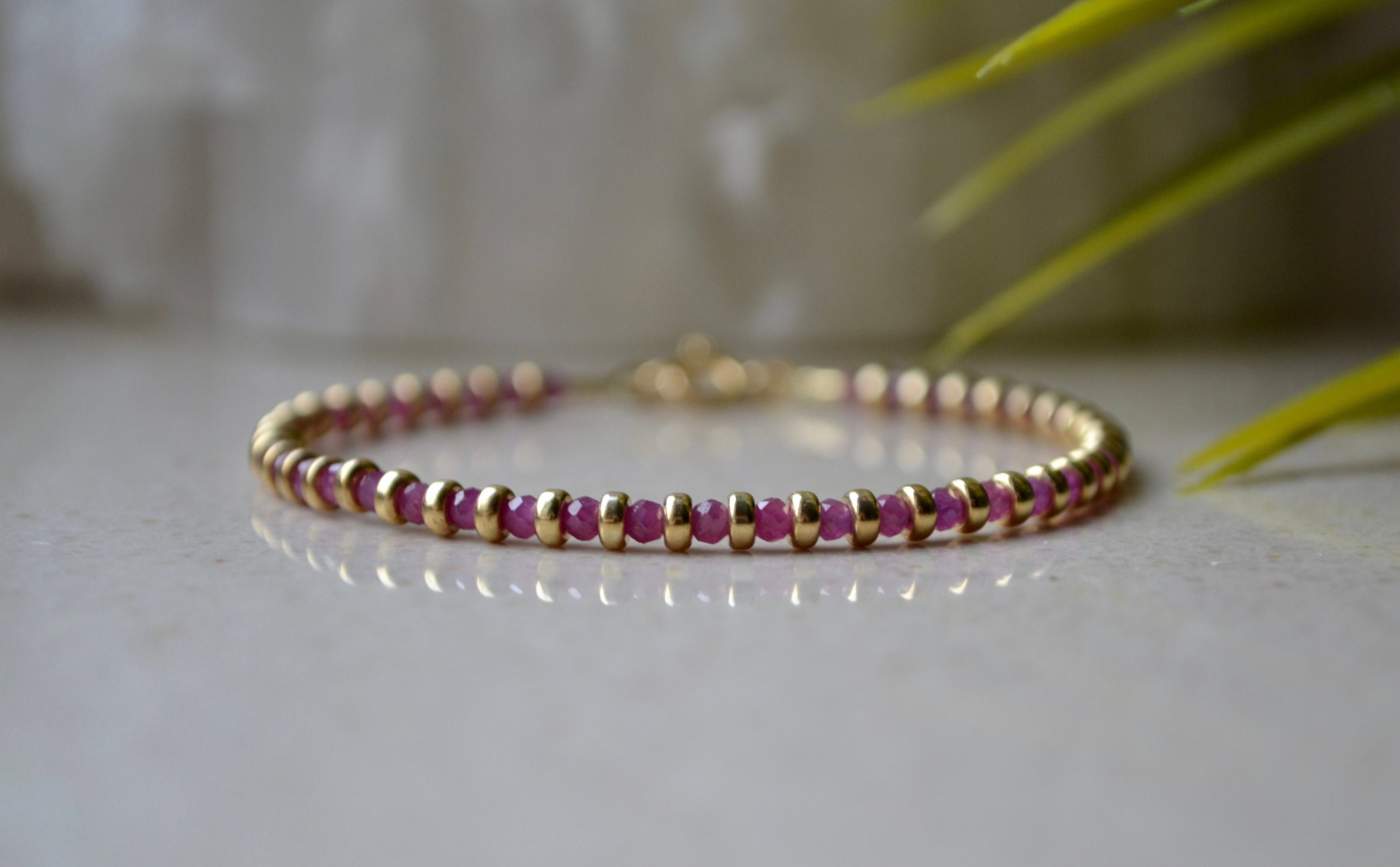 Natural Ruby Bracelet, Bracelet Femme - Dainty July Birthstone Bracelet With Gold Vermeil, Delicate Gemstone Vegan Jewelry, Summer Trend Natural Ruby Bracelet, Bracelet Femme - Dainty July Birthstone Bracelet With Gold Vermeil, Delicate Gemstone Vegan Jewelry, Summer Trend