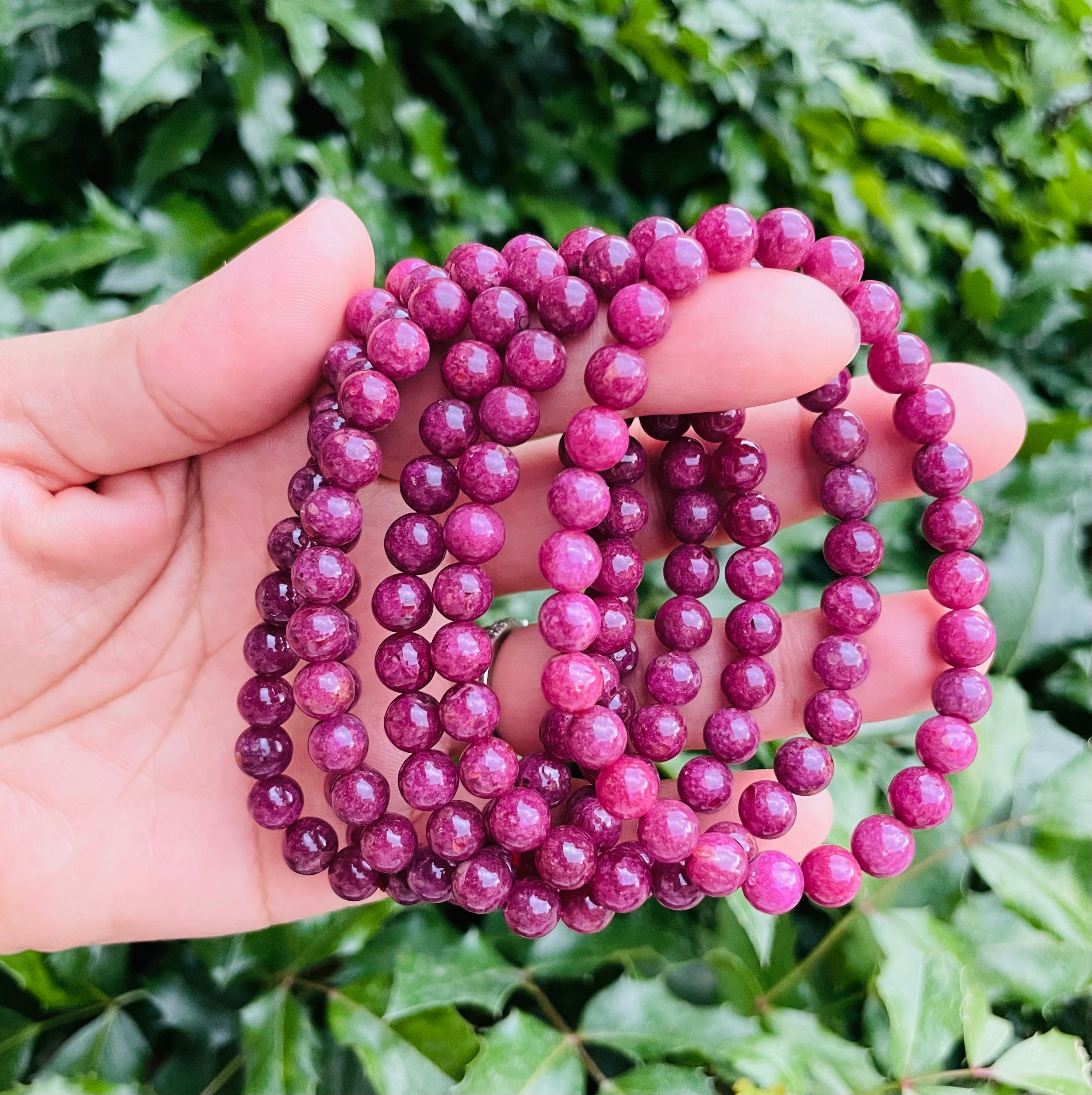 Natural Ruby Bracelet: Polished Round Ruby Beads, Crystal Jewelry 7mm