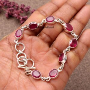 Oval Ruby Bracelet, 925 Sterling Silver, Handmade Boho Jewelry Oval Ruby Bracelet, 925 Sterling Silver, Handmade Boho Jewelry