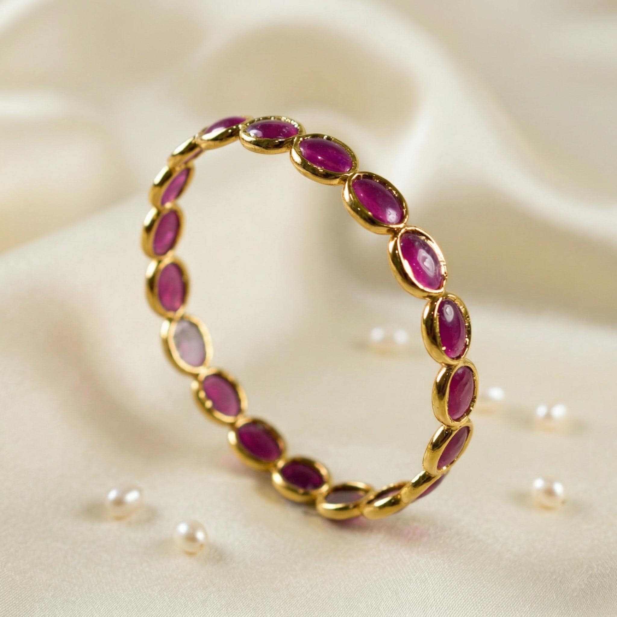 Pink Ruby Bangle Bracelet Handmade Wedding Bracelet Minimal Dainty Design Gift For Her