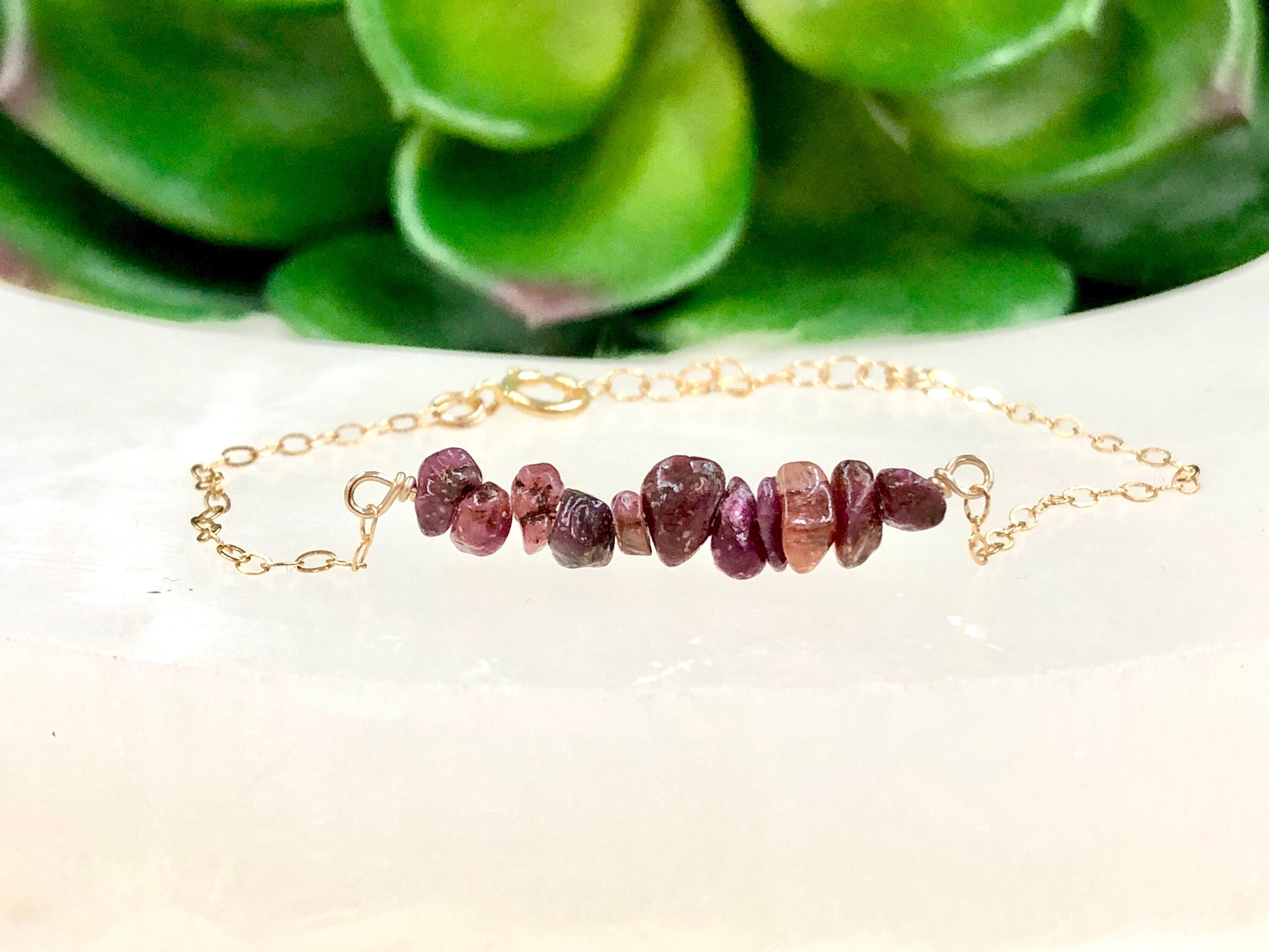 Raw Ruby Birthstone Bracelet - Ruby Jewelry - July Birthstone Bracelet - July Birthday Gift For Her - Healing Crystal Energy Bracelet -