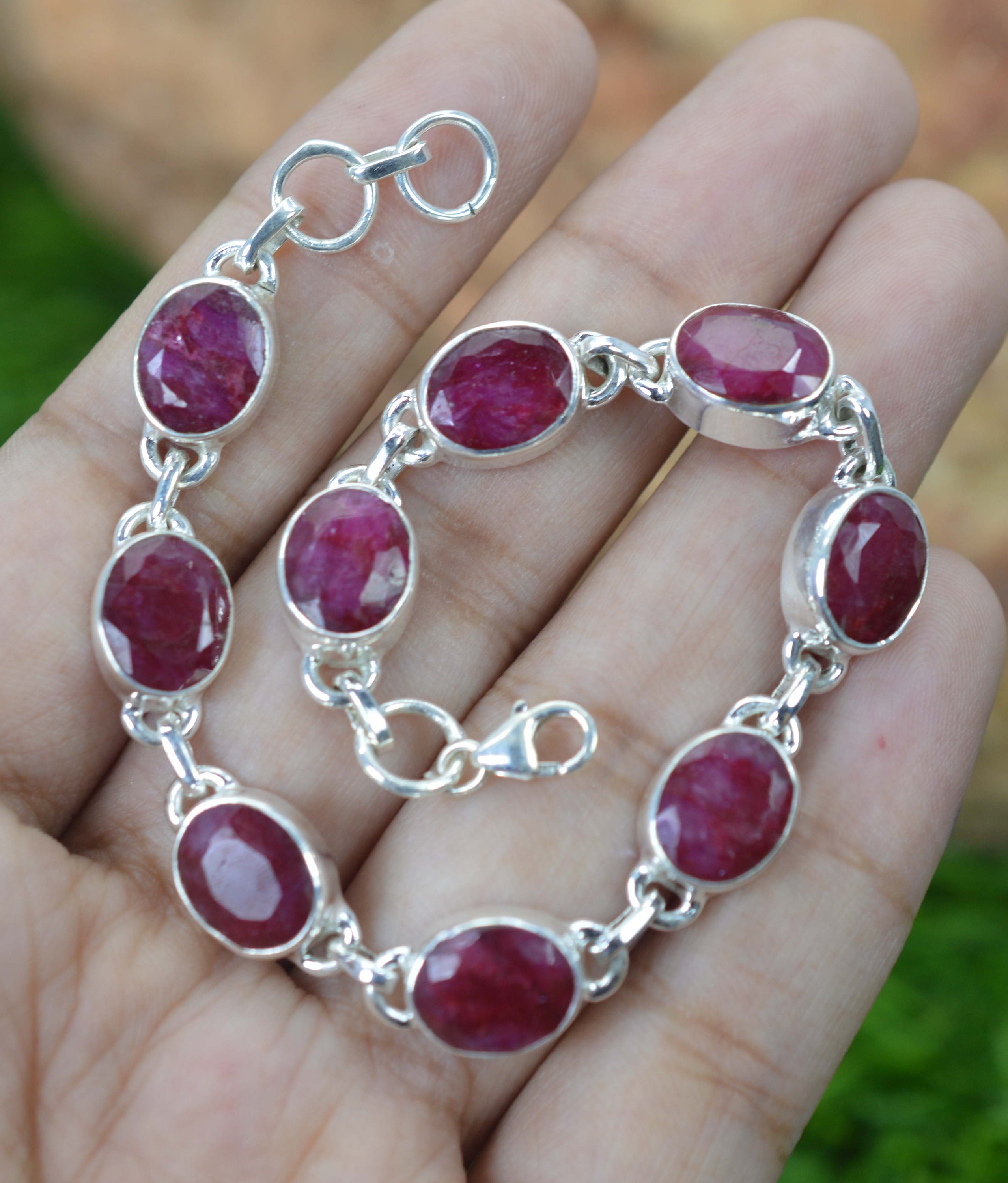 Red Ruby 925 Sterling Silver Oval Shape Adjustable Bracelet Red Ruby 925 Sterling Silver Oval Shape Adjustable Bracelet