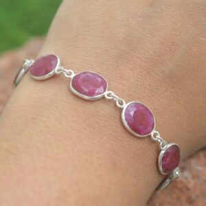 Red Ruby 925 Sterling Silver Gemstone Jewelry Adjustable Bracelet