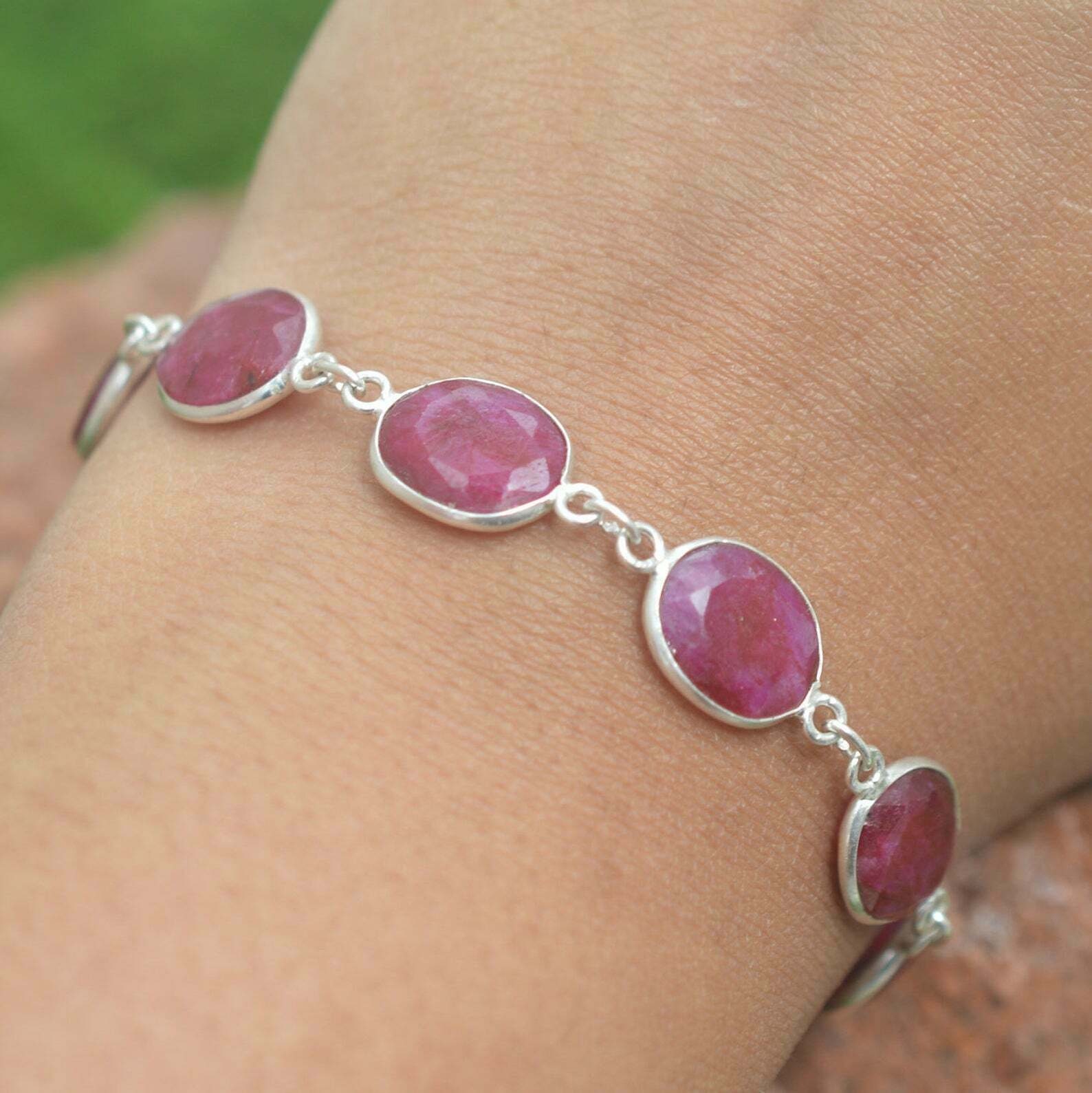 Red Ruby 925 Sterling Silver Gemstone Jewelry Adjustable Bracelet