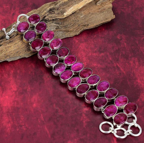 Red Ruby Bracelet, 925 Sterling Silver Jewelry Bracelet, Adjustable Bracelet, Gemstone Bracelet, Handmade Jewelry, Anniversary Gifts.