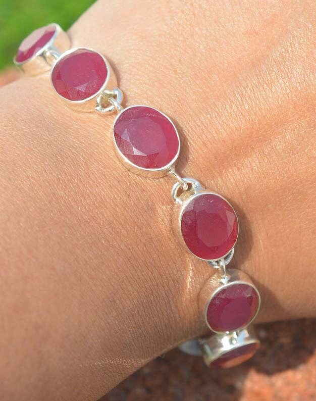 Red Ruby Gemstone 925 Sterling Silver Jewelry Handmade Silver Bracelets Adjustable Bracelet Red Ruby Gemstone 925 Sterling Silver Jewelry Handmade Silver Bracelets Adjustable Bracelet