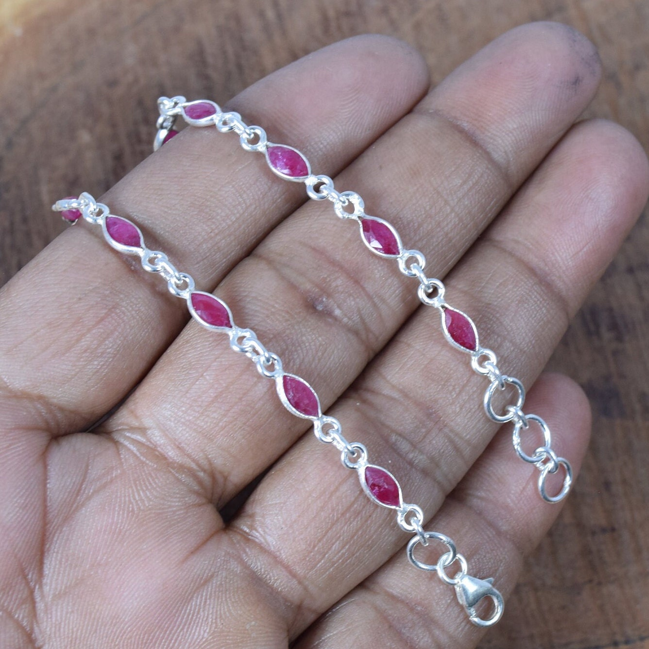 Red Ruby Sterling Silver Adjustable Bracelet: July Birthstone Jewelry