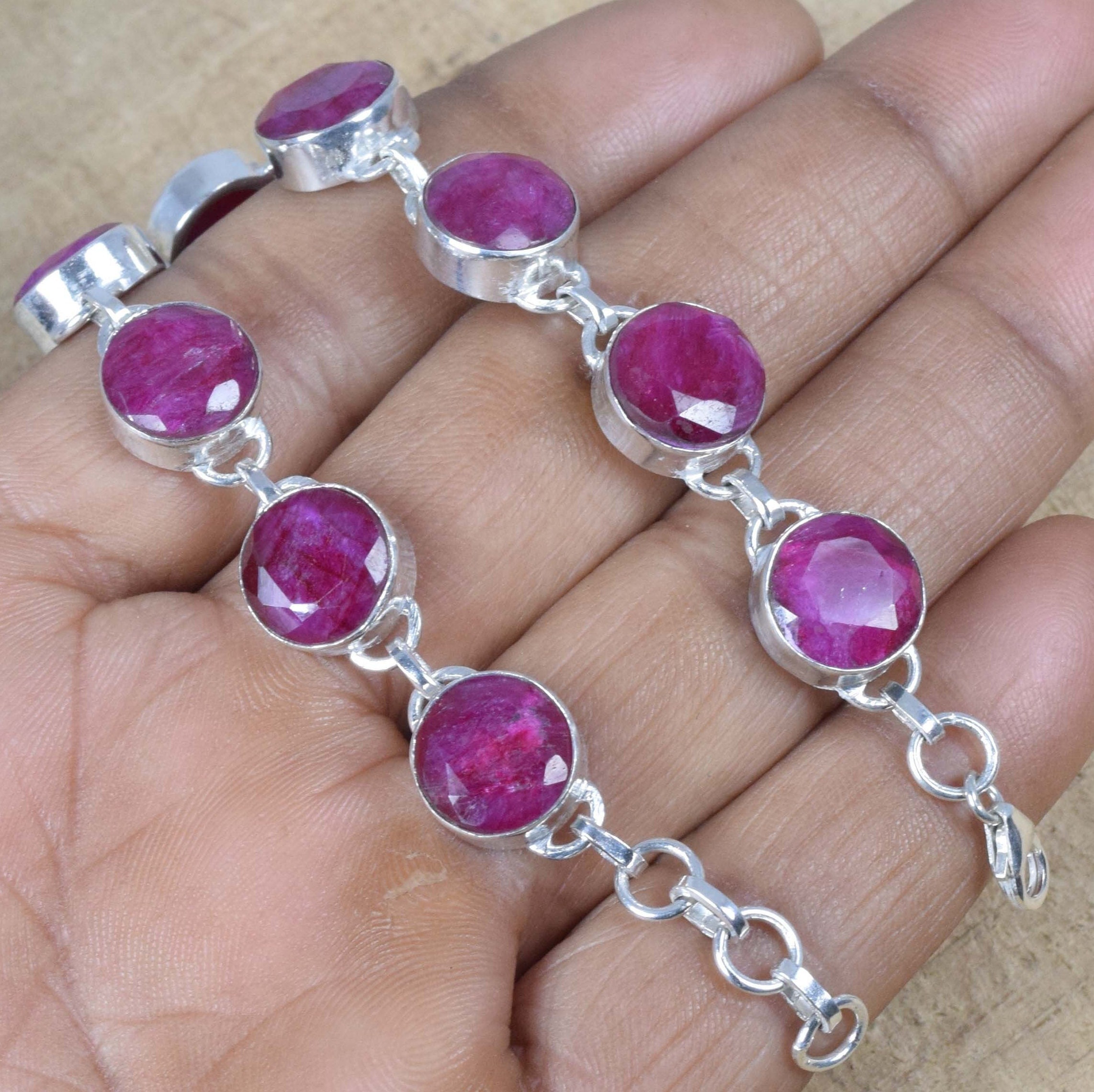 Red Ruby Sterling Silver Adjustable Bracelet: July Birthstone Jewelry