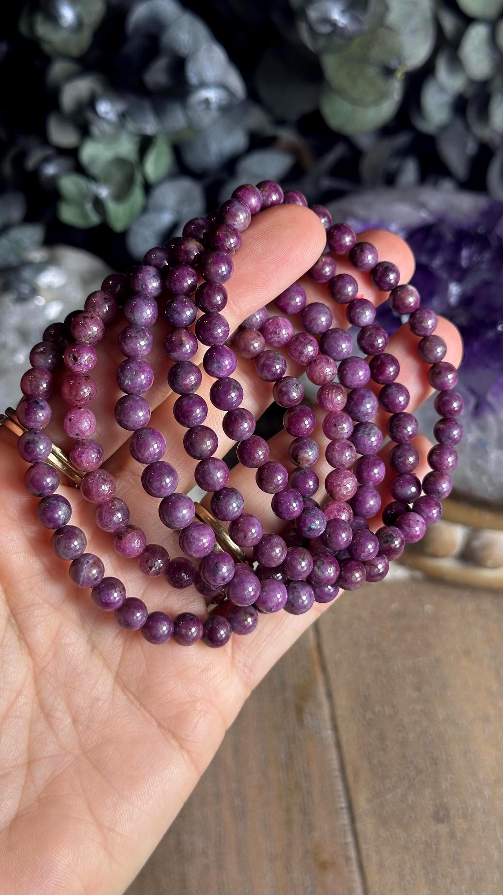 Ruby Bracelet, Uv Reactive, 6mm Round Beading