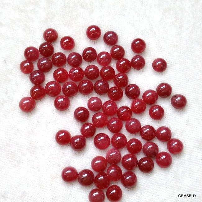 5 Aaa Ruby Cabochons: 4mm Round Natural Gemstones