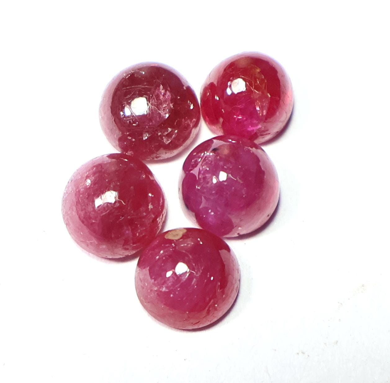 6.30 Ct Natural Ruby Cabochon Lot - Round Loose Gemstones (6-5.50 Mm