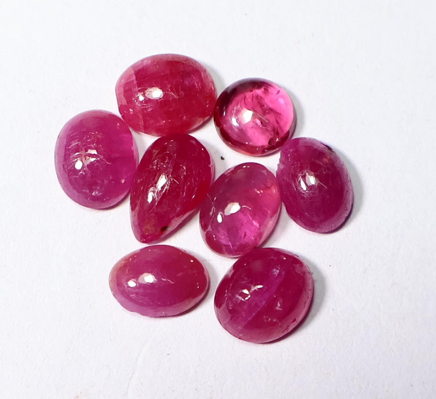 8.65 Ct Natural Ruby Cabochon Lot: Oval Loose Gemstones (8x5 To 6.50 Mm)
