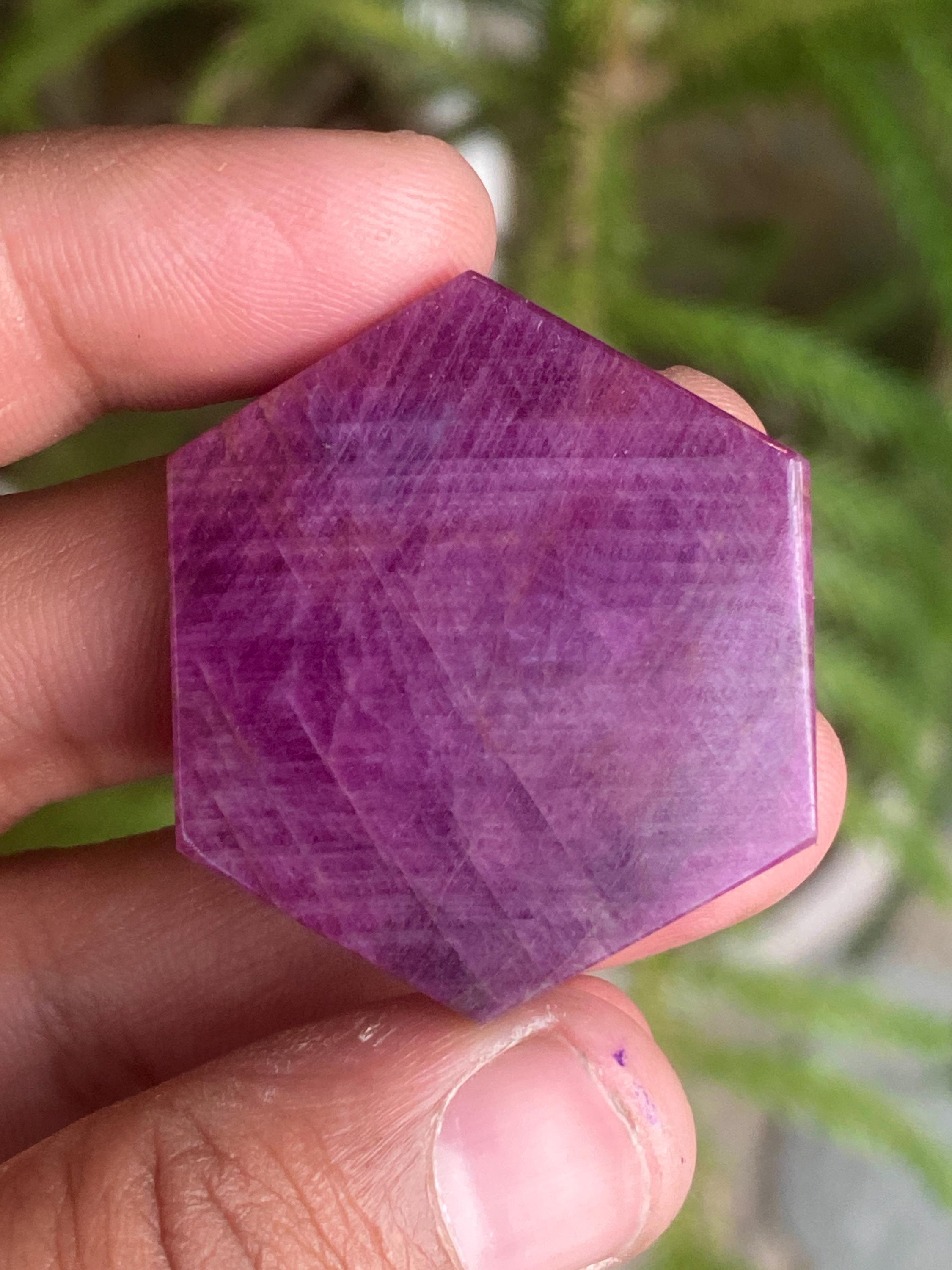 Natural Pink Ruby Flat Hexagon Cabochon, Statement Pendant Gemstone (37x32 Mm)