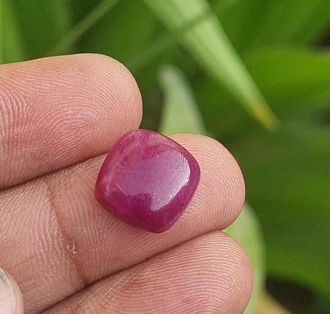 Natural Red Ruby Cushion Cabochon, Rare Gemstone (12mm)