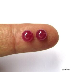 Pair Natural Ruby Cabochons: 6mm Round Red Gemstones
