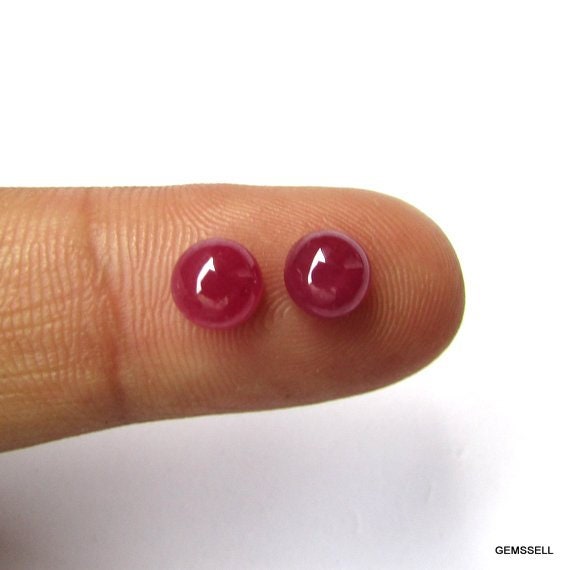Pair Natural Ruby Cabochons: 6mm Round Red Gemstones Pair Natural Ruby Cabochons: 6mm Round Red Gemstones