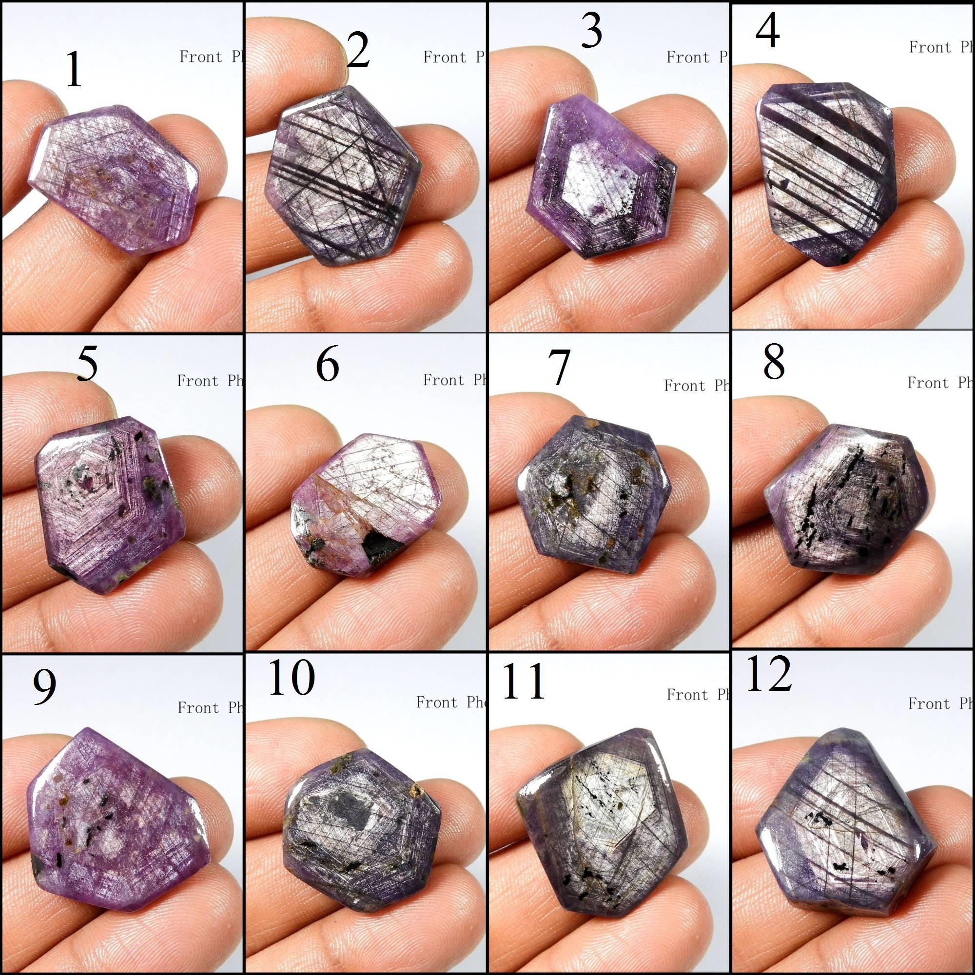 Ruby Star Sparkle Gemstone. Natural Purple Ruby Corundum. Ruby Slice Cabochon. Loose For Jewelry. Polished Both Side.