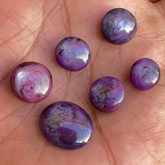 Unheated Ruby Star Cabochon Lot | Round Jewelry Making, 6 Piece