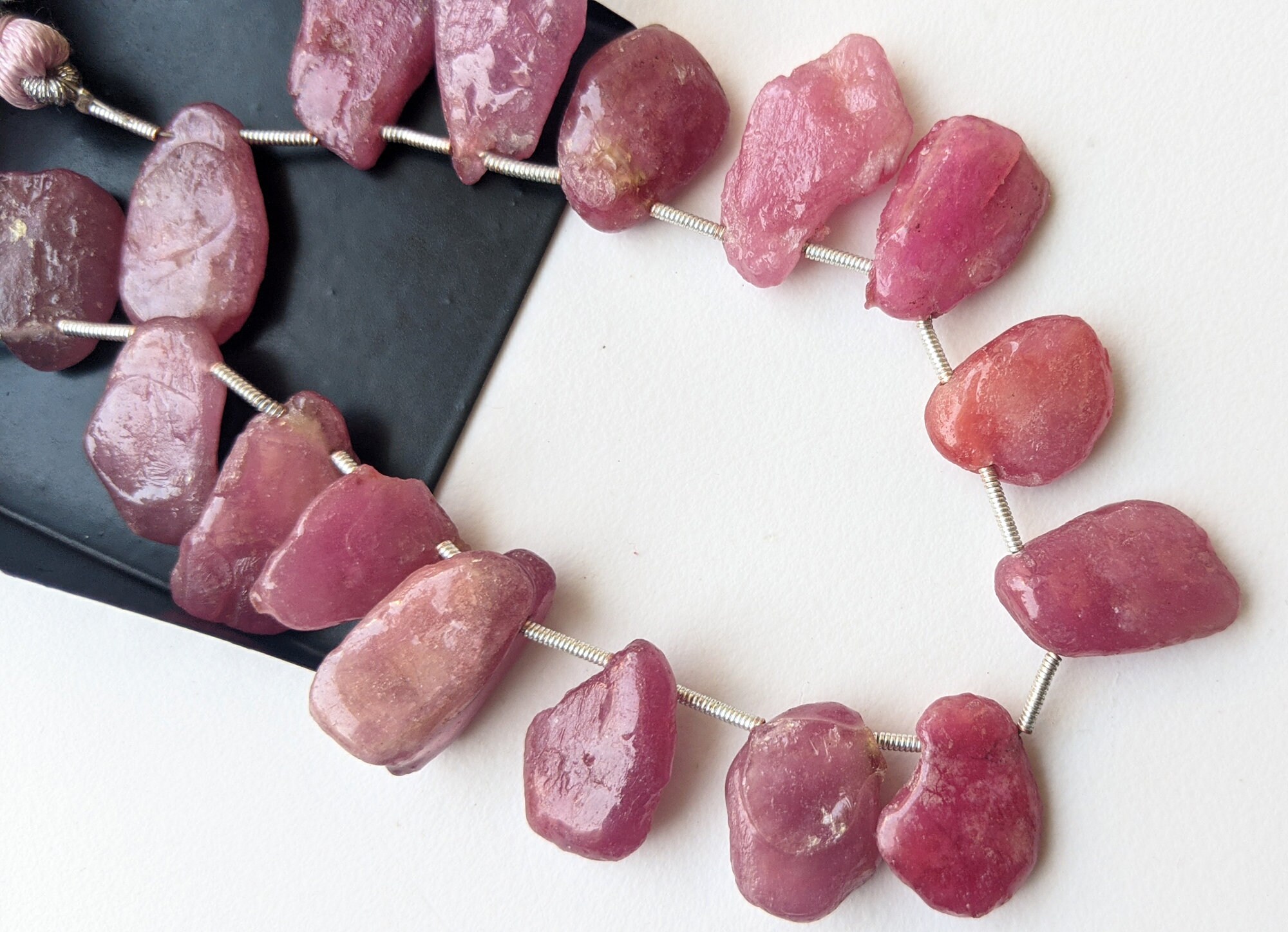 15-20mm Ruby Rough Strand, Natural Ruby Beads, Rough Ruby Gemstone, Raw Loose Pink Ruby Beads For Jewelry (4in To 8in Options) - Adg384