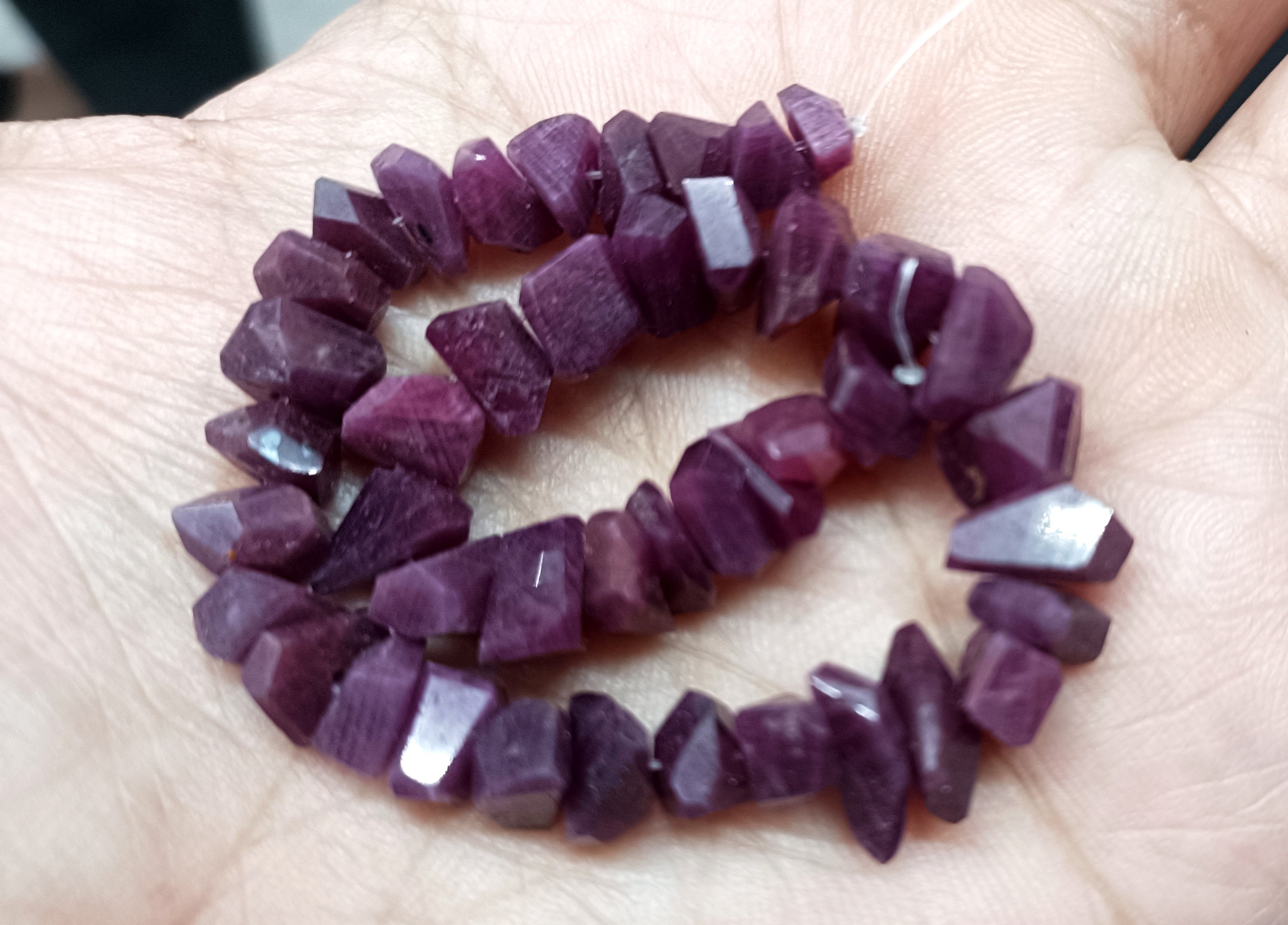 7 Inches Strand, Natural Ruby Faceted Fancy Nuggets Shape Beads, Size-7-8mm Approx