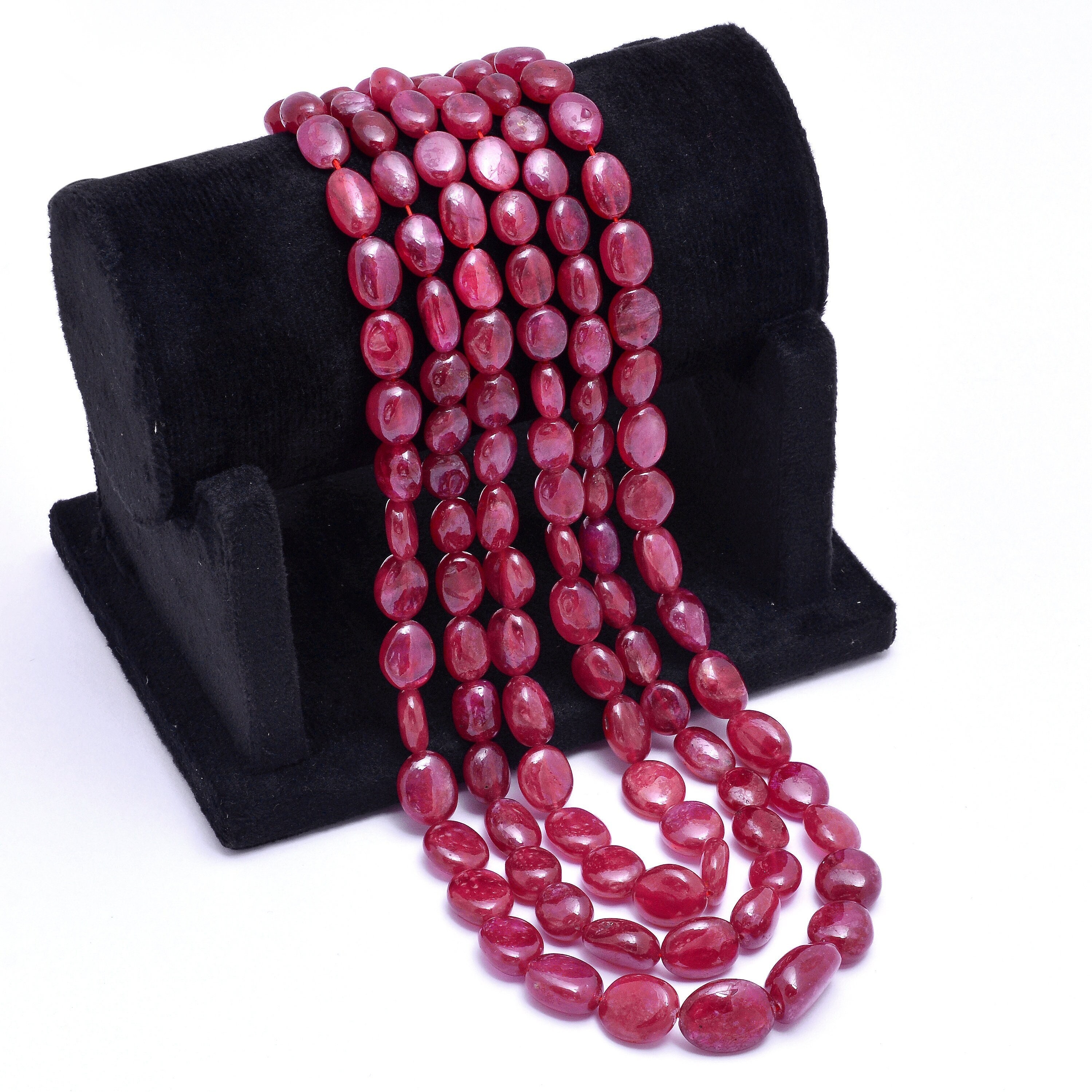Aaa+ Natural Ruby Smooth Tumbled Beads Necklace | Natural Ruby Precious Gemstone Hand Cut Oval Nuggets | Gemstone 3 Lines Layering Necklace Aaa+ Natural Ruby Smooth Tumbled Beads Necklace | Natural Ruby Precious Gemstone Hand Cut Oval Nuggets | Gemstone 3 Lines Layering Necklace