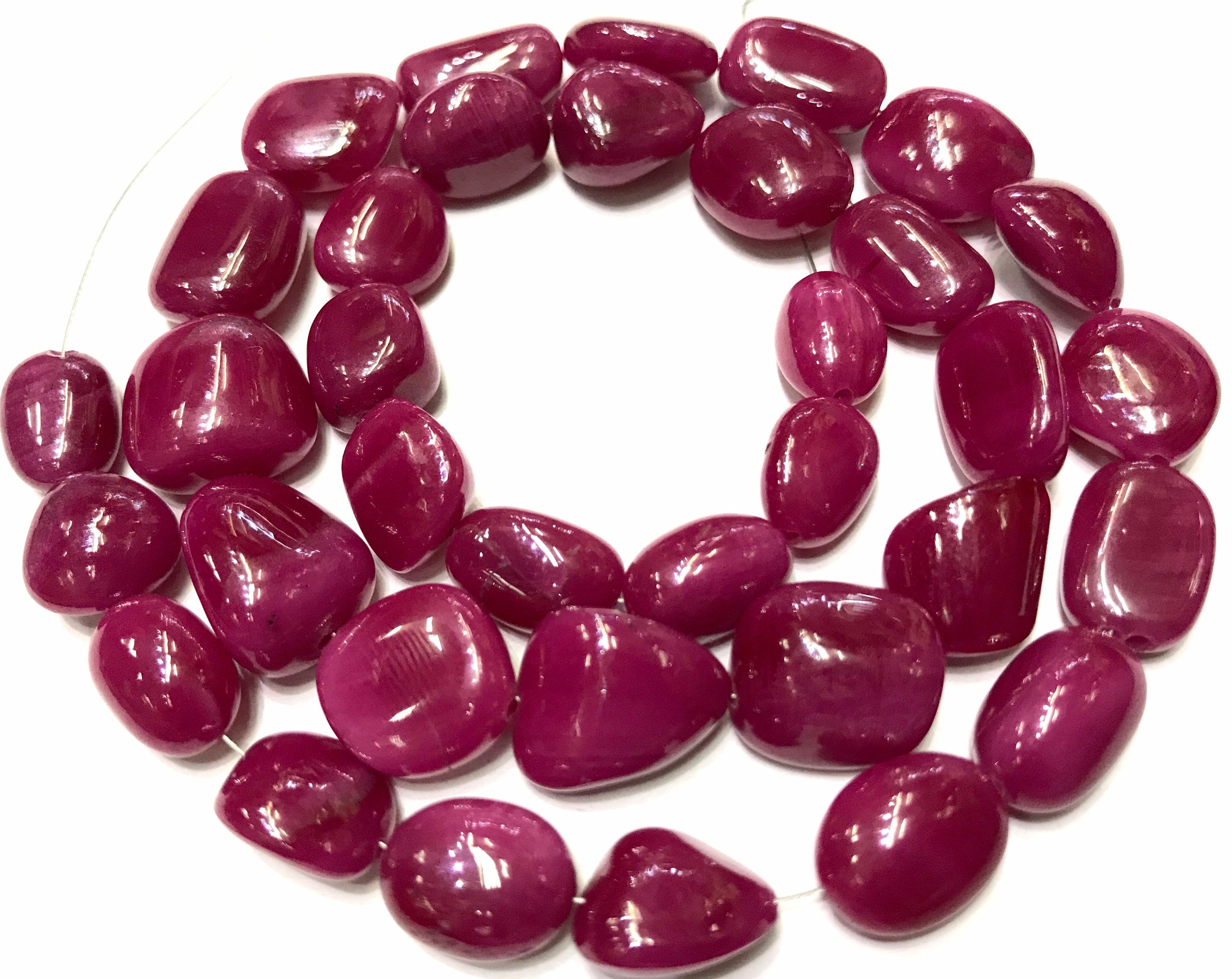 Aaa+ Quality Ruby Corundum Smooth Beads/19” 9*12mm Ruby Corundum ( Treated)nuggets Strand/lustrous Pink  Ruby Color Beads/smooth Nuggets/