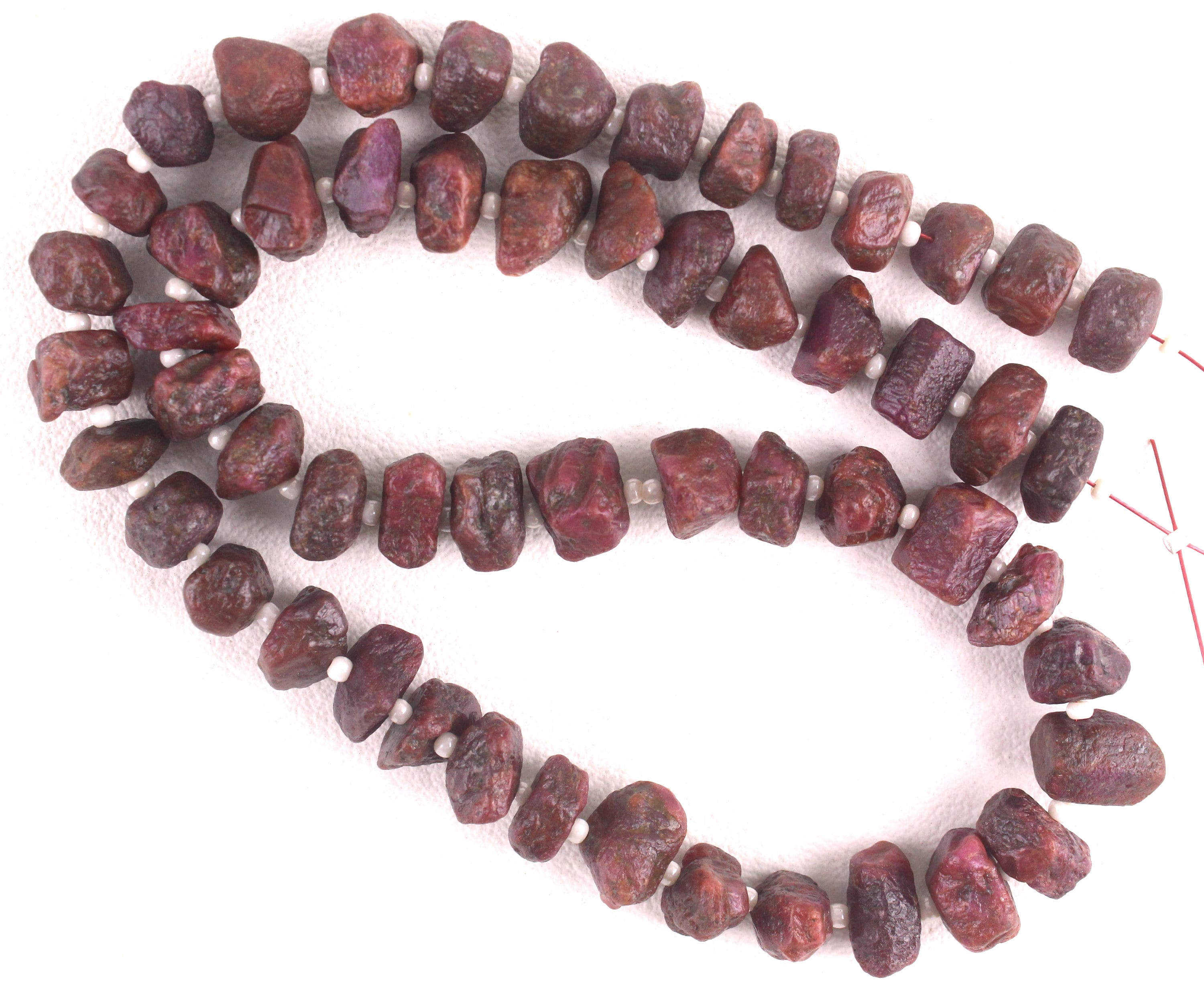 50 Piece Natural Red Ruby Rough: Center Drilled, 6-8mm