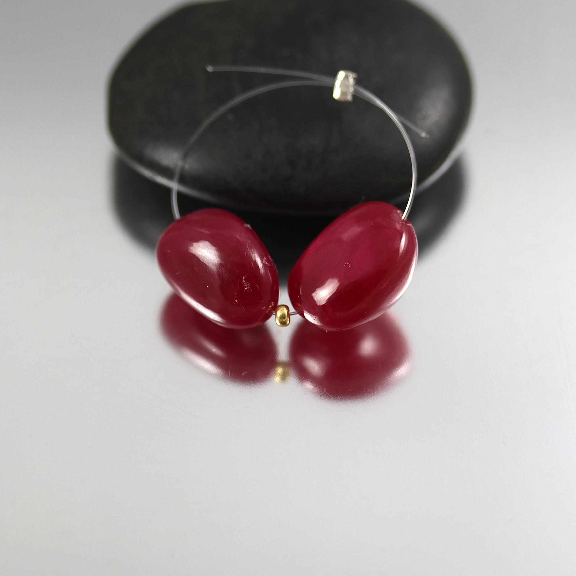 Heat Treated Ruby Smooth Nugget Beads - 9 X 13mm - Pair Or Set Of 5