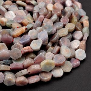 Natural Ruby Beads Corundum Beads Real Genuine Gemstones Raw Rough Multi Color Hexagon Flat Slice Nugget Hand Cut Organic Cut 15.5" Strand