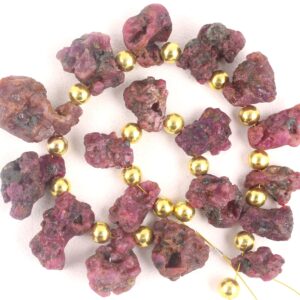 Natural Red Ruby Rough Strand: Unpolished Antique Ruby, 9" Long Natural Red Ruby Rough Strand: Unpolished Antique Ruby, 9" Long