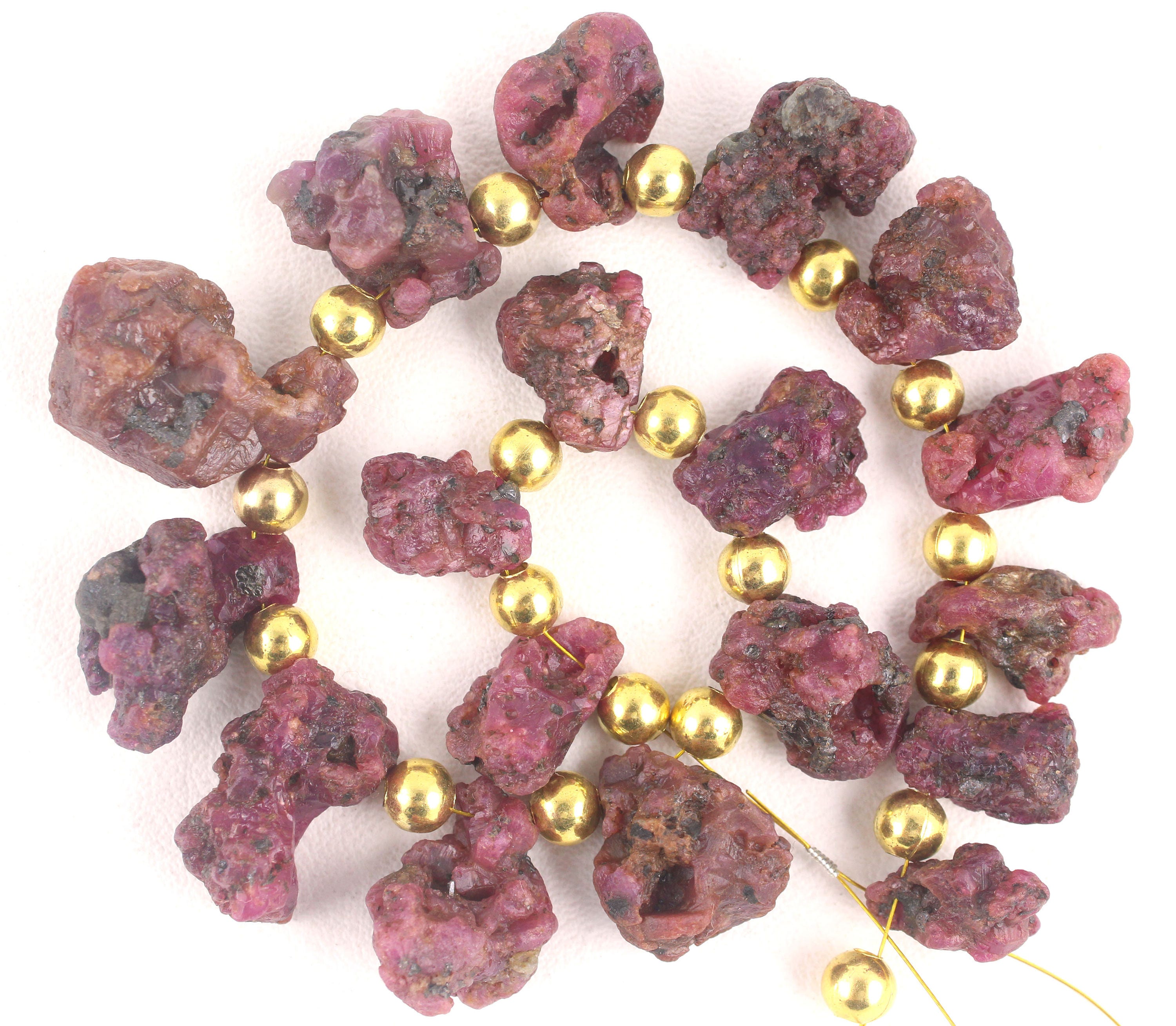 Natural Red Ruby Rough Strand: Unpolished Antique Ruby, 9" Long