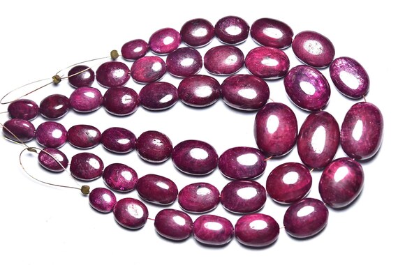 Ruby Oval Bead - 7 Inches - Natural Beautiful Ruby Smooth Nuggets Beads - Dyed Ruby - Size Is 7x10 - 11x16mm #592